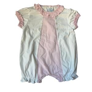 Little English pink gingham bubble romper 24m
